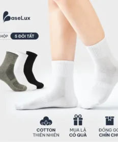 Tất nam cổ trung BaseLux tất cotton co giãn, vớ nữ mềm mại thoáng mát, tất đá bóng kháng khuẩn chống hôi chân