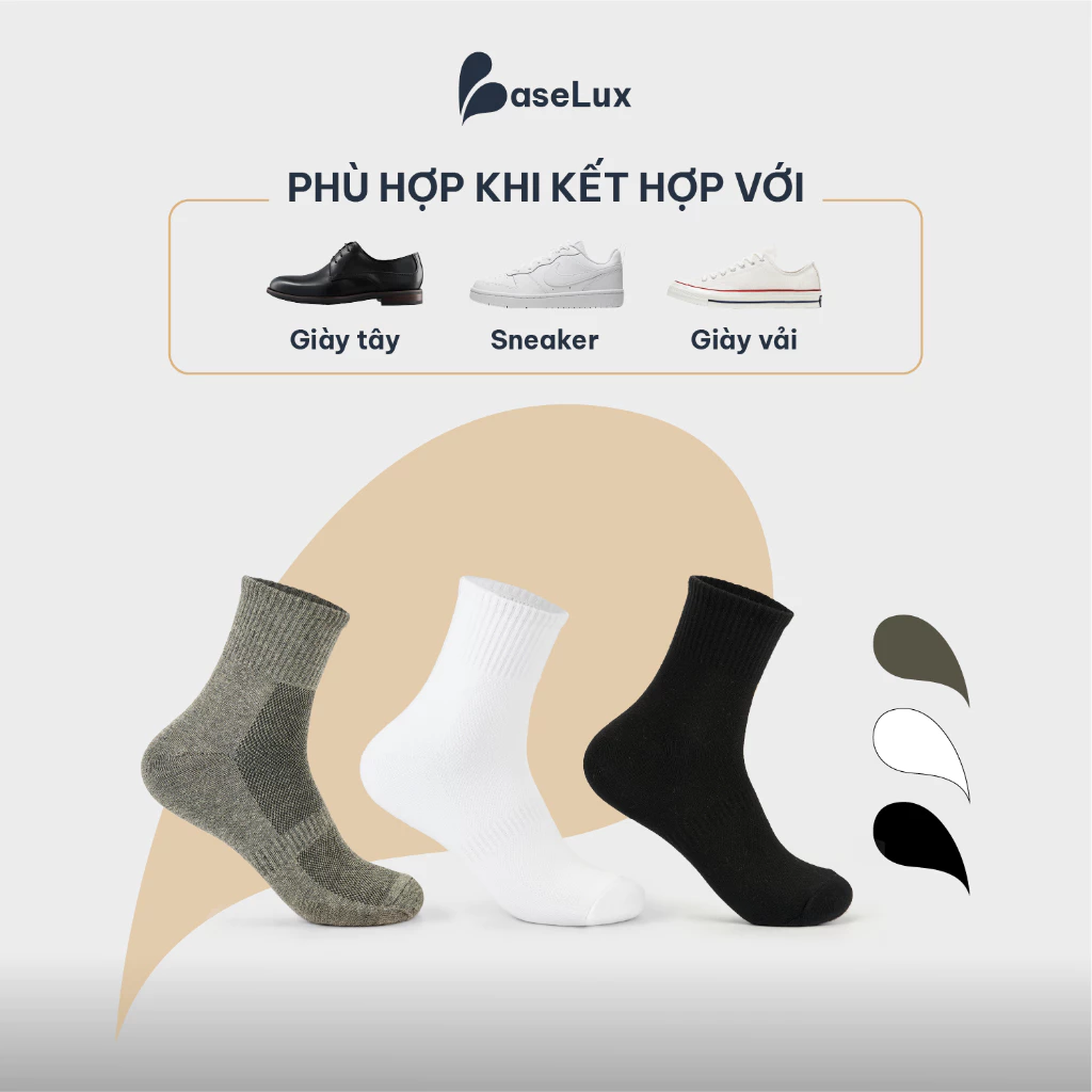 Tất nam cổ trung BaseLux tất cotton co giãn, vớ nữ mềm mại thoáng mát, tất đá bóng kháng khuẩn chống hôi chân - Image 4