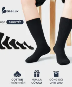 Tất đen BaseLux Tất cotton mềm mại Tất cổ ngắn kháng khuẩn chống hôi chân Tất đen dài co giãn Vớ nam basic dễ phối đồ